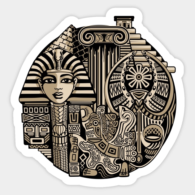 Ancient Historical Symbols Tattoo Style Ethic and Tribal Art Sticker by BluedarkArt